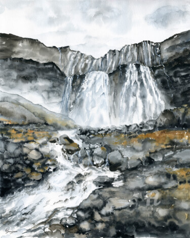 Painting titled "Fossa Waterfall/WAT…" by Ekaterina Gamzaeva, Original Artwork, Watercolor
