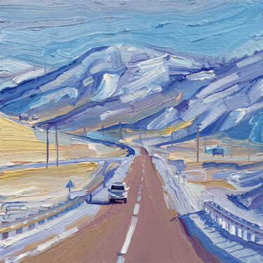 Pintura titulada "Road in a snowy hil…" por Ekaterina Glazkova, Obra de arte original, Oleo