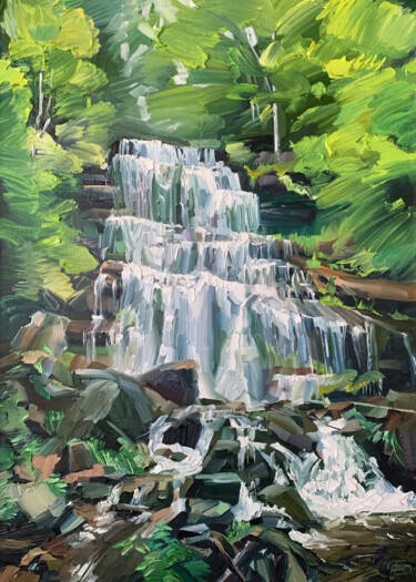Ζωγραφική με τίτλο "Waterfall No.2" από Ekaterina Glazkova, Αυθεντικά έργα τέχνης, Λάδι Τοποθετήθηκε στο Ξύλινο φορείο σκελε…