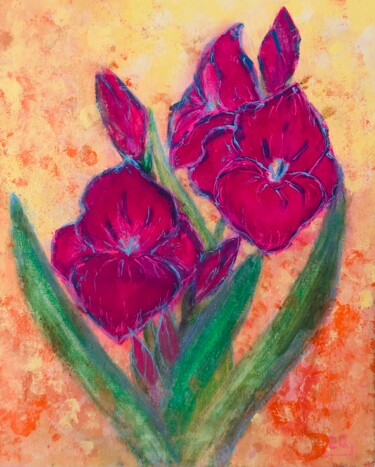 Painting titled "Gladiolus pink" by Ekaterina Gustova, Original Artwork, Acrylic Mounted on Wood Stretcher frame