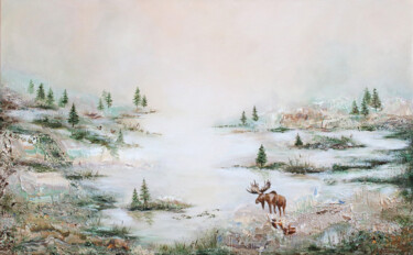 Schilderij getiteld "The Elk´s Marshland…" door Ekaterina Koroleva, Origineel Kunstwerk, Acryl