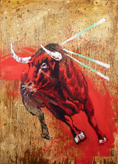 Painting titled "BULLFIGHT OF LIFE -…" by Ekaterina Kosyak, Original Artwork, Oil