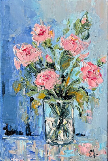 "Bouquet of roses Sm…" başlıklı Tablo Ekaterina Larina tarafından, Orijinal sanat, Petrol Ahşap Sedye çerçevesi üzerine mont…