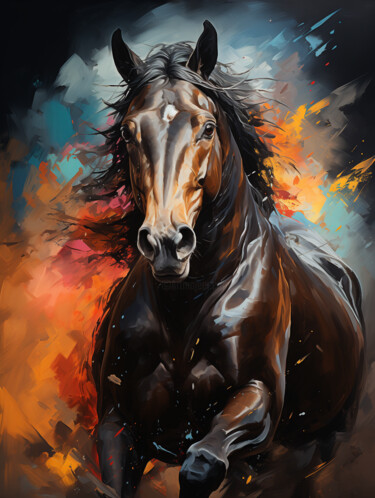 Arte digital titulada "Fire horse - print…" por Ekaterina Larina, Obra de arte original, Pintura Digital