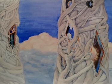 图画 标题为“Treehouses” 由Ekaterina Lysak, 原创艺术品, 水彩