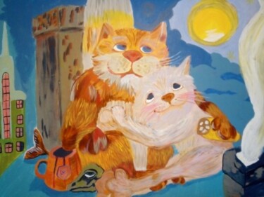 Painting titled "Кошачье счастье!" by Ekaterina Mosina, Original Artwork, Acrylic