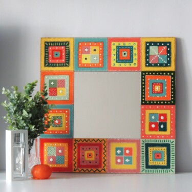 Design intitulada "Patchwork mirror" por Ekaterina Nesterova, Obras de arte originais, Acrílico