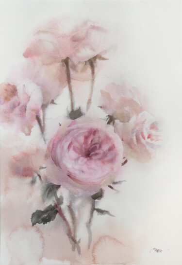 Pintura intitulada "Pink roses" por Ekaterina Pytina, Obras de arte originais, Aquarela
