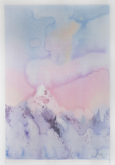 Peinture intitulée "Mountains at sunset" par Ekaterina Pytina, Œuvre d'art originale, Aquarelle