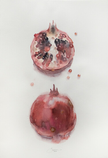 Pittura intitolato "Juicy Pomegranate" da Ekaterina Pytina, Opera d'arte originale, Acquarello
