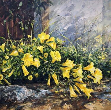 Painting titled "Yellow flowers" by Ekaterina Shenayeva, Original Artwork, Acrylic