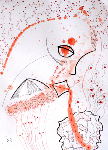 Disegno intitolato "FLOWERS_2" da Ekaterina Zakharova, Opera d'arte originale, Pennarello