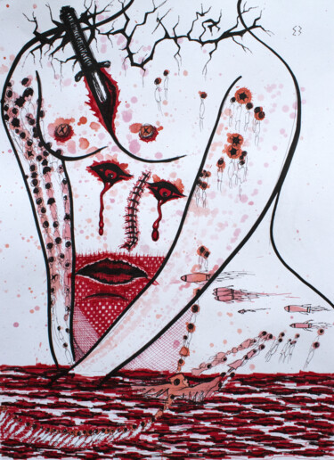 Drawing titled "HARD STORIES_2" by Ekaterina Zakharova, Original Artwork, Marker