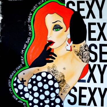 Malarstwo zatytułowany „Sexy Jessica” autorstwa Eklektik Art, Oryginalna praca, Akryl Zamontowany na Drewniana rama noszy