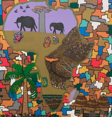 Art textile intitulée "Africa" par El Hadji Serigne Mbaye Dieng, Œuvre d'art originale, Acrylique