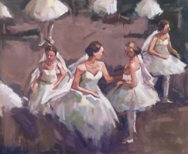 Painting titled "Danseuses de ballet" by El Mostafa Belyasmine, Original Artwork, Oil Mounted on Wood Stretcher frame