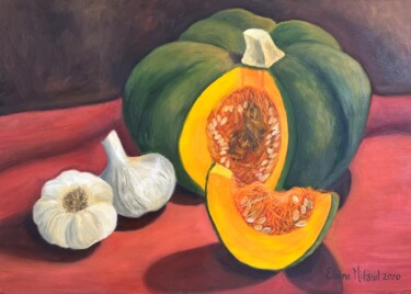 Pittura intitolato "Pumpkin and Garlic" da Elaine Mifsud, Opera d'arte originale, Olio