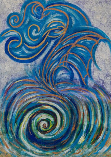 Peinture intitulée "Le Phoenix Doré" par Elaine St Clair, Œuvre d'art originale, Acrylique Monté sur Châssis en bois