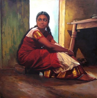 Painting titled "waitin for" by S.Elayaraja, Original Artwork, Oil