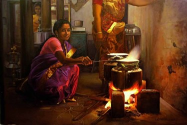 Painting titled "pongal pandigai" by S.Elayaraja, Original Artwork