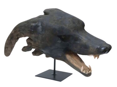 Sculpture intitulée "Loup noir" par Eleanor Gabriel, Œuvre d'art originale, Bois