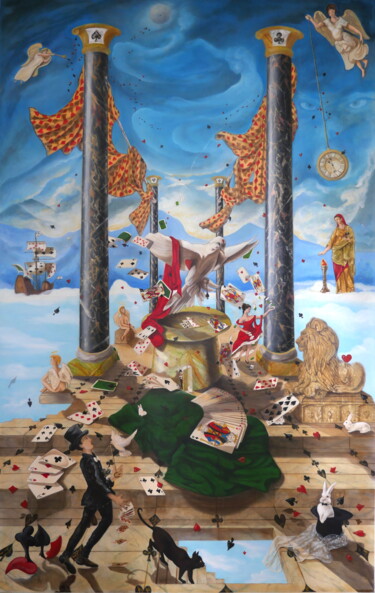 Painting titled "THE PALACE OF CARDS" by Elen Ture, Original Artwork, Oil