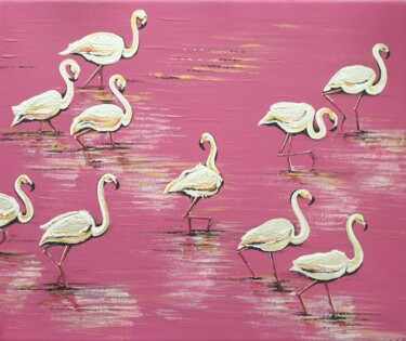 Pintura titulada "Ретба цвета фламинго" por Elena Akula, Obra de arte original, Acrílico Montado en Otro panel rígido
