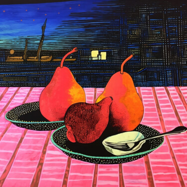 Painting titled "Pink Pear Paradise" by Elena Aleksandrova, Original Artwork, Digital Print