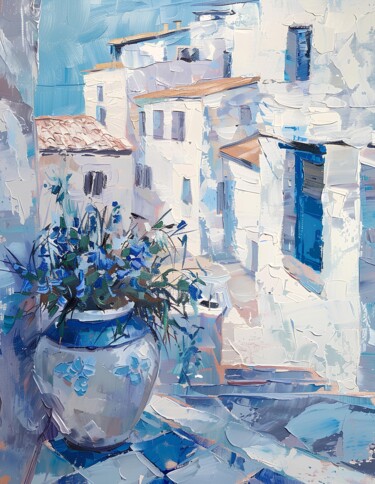 Painting titled "Blue Flowers In A V…" by Elena Avanesova, Original Artwork, Acrylic