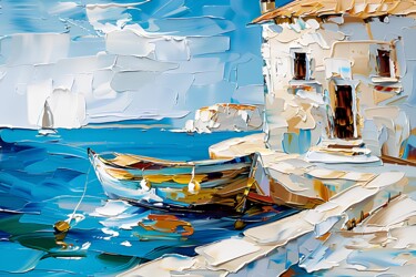 Arts numériques intitulée "Boat On The Beach" par Elena Avanesova, Œuvre d'art originale, Image générée par l'IA