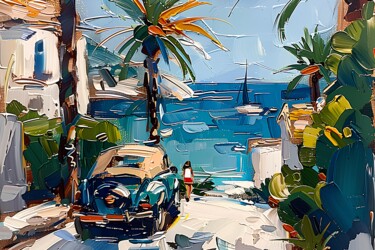 Digital Arts titled "Car On The Beach" by Elena Avanesova, Original Artwork, AI generated image