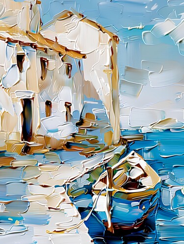 Digital Arts titled "Boat By The Sea" by Elena Avanesova, Original Artwork, AI generated image