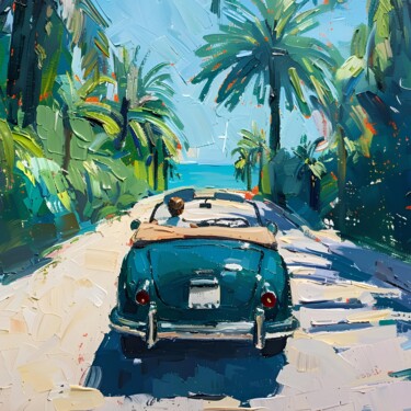 Painting titled "Ride in a convertib…" by Elena Avanesova, Original Artwork, Acrylic