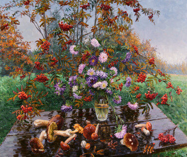 Peinture intitulée "Autumn Still Life" par Elena Barkhatkova, Œuvre d'art originale, Huile