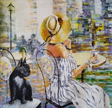 Malerei mit dem Titel "Woman in a hat" von Elena Berezina, Original-Kunstwerk, Öl