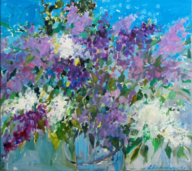 Pittura intitolato "Lilac branches in a…" da Elena Branovitskaya, Opera d'arte originale, Olio Montato su Telaio per barella…