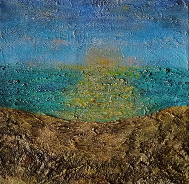 Painting titled "Blue sea" by Elena Chugurova, Original Artwork, Acrylic Mounted on Wood Panel
