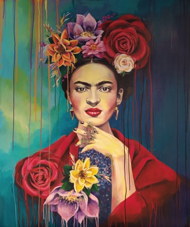 Painting titled "Frida Khalo" by Elena Chistik, Original Artwork, Acrylic Mounted on Wood Stretcher frame