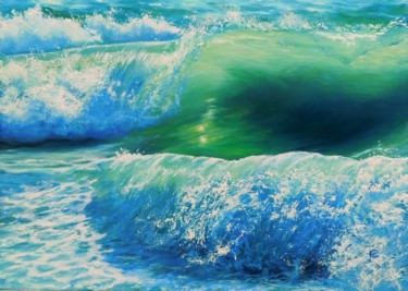 Painting titled "Vagues : "Un peut d…" by Elena Cotté, Original Artwork, Oil Mounted on Wood Stretcher frame