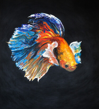 Painting titled "Fish" by Elena Dodoka, Original Artwork, Acrylic