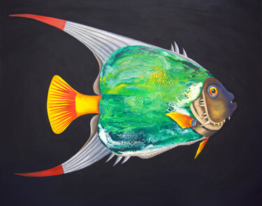 Schilderij getiteld "Рыба с оранжевым хв…" door Elena Dodoka, Origineel Kunstwerk, Acryl