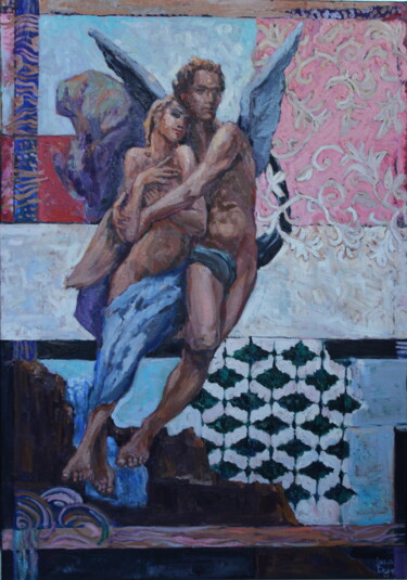 Painting titled "Amour & Psyche - III" by Elena Done, Original Artwork, Oil Mounted on Wood Stretcher frame