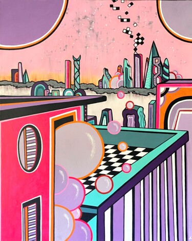 Картина под названием "Cities Part 1." - Elena Dorofeeva, Подлинное произведение искусства, Акрил Установлен на Деревянная п…