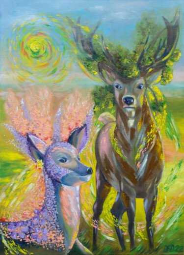 "Deer - Spring. Cerv…" başlıklı Tablo Elena Dunaeva tarafından, Orijinal sanat, Petrol Ahşap Sedye çerçevesi üzerine monte e…