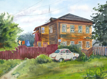 Pintura titulada "The old house" por Elena Gaivoronskaia, Obra de arte original, Acuarela