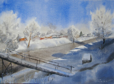 Malarstwo zatytułowany „The river is frozen” autorstwa Elena Gaivoronskaia, Oryginalna praca, Akwarela