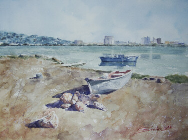 Peinture intitulée "GREEK LANDSCAPE 2" par Elena Gaivoronskaia, Œuvre d'art originale, Aquarelle