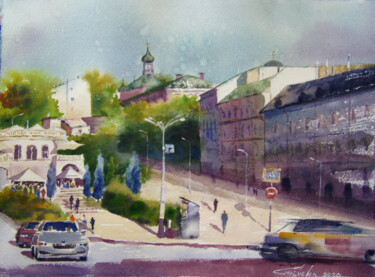 Painting titled "Rush hour" by Elena Gaivoronskaia, Original Artwork, Watercolor