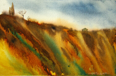 Painting titled "Colored dunes" by Elena Gaivoronskaia, Original Artwork, Watercolor