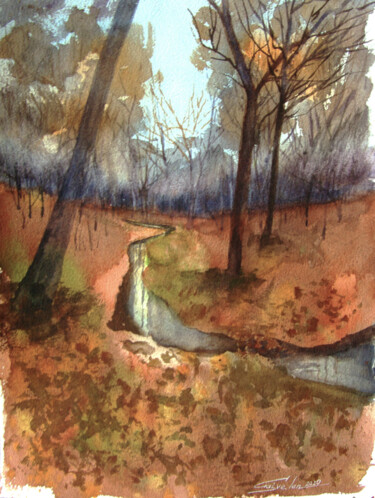 Schilderij getiteld "Autumn park" door Elena Gaivoronskaia, Origineel Kunstwerk, Aquarel